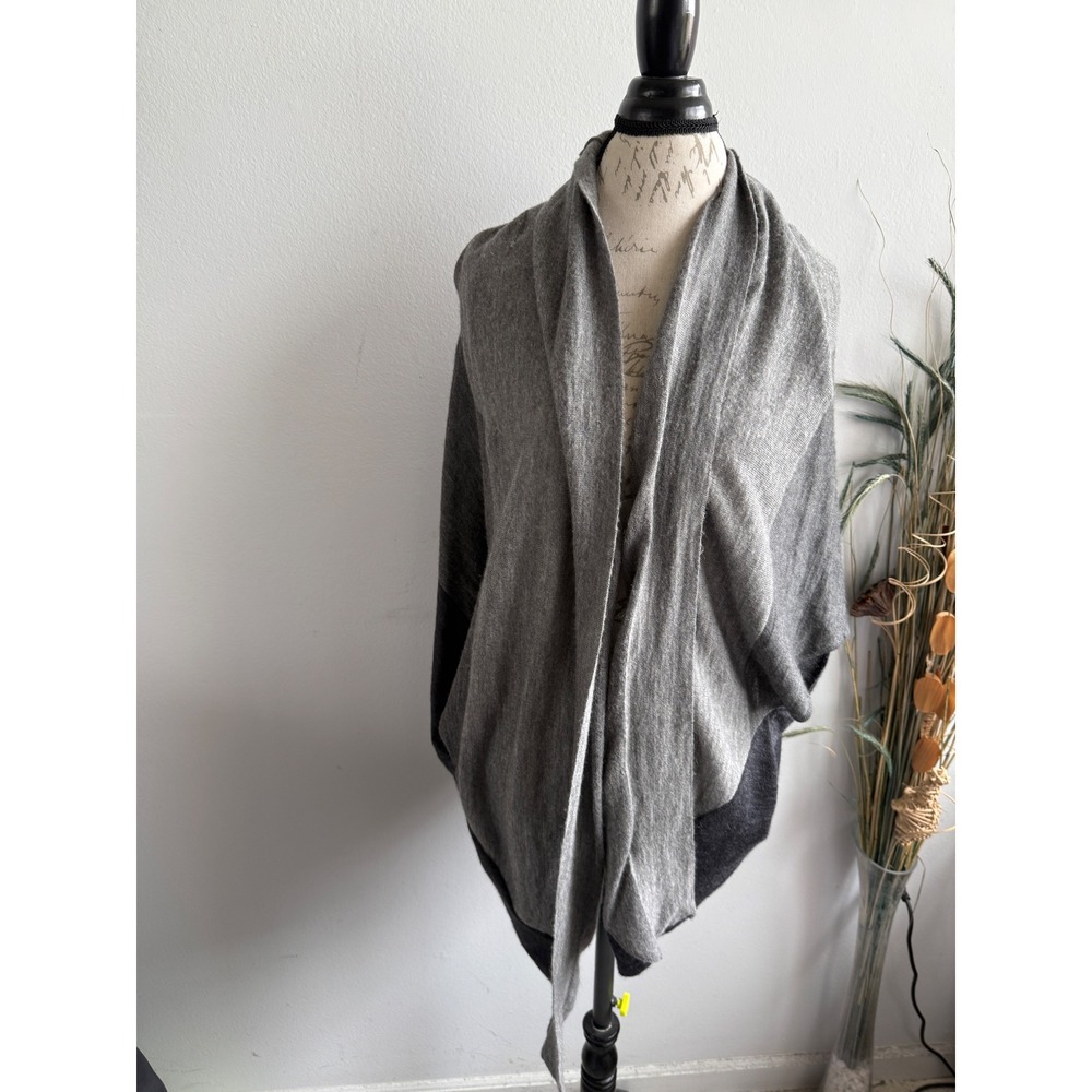 Eileen Fisher 100% Royal Alpaca Grey Colorblock Open Front Cardigan Wrap XL - Picture 2 of 7